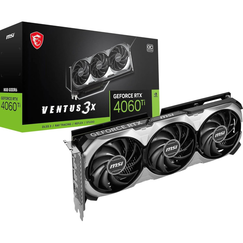 MSI GeForce RTX 4060 Ti Ventus 2X Black 16G OC Grafikkarte -NVIDIA RTX 4060 Ti, 16GB GDDR6 Speicher, 18Gbps, PCIe 4.0, DLSS3