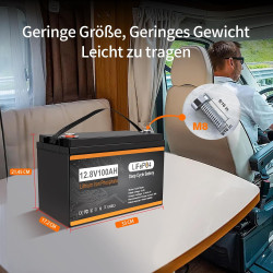 LiFePO4 Batterie 12V 100Ah Lithium Batterien mit 100A BMS Temperature Schutz 15000 Zyklen Akku Batterie für Solar Wohnmobil