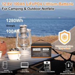 LiFePO4 Batterie 12V 100Ah Lithium Batterien mit 100A BMS Temperature Schutz 15000 Zyklen Akku Batterie für Solar Wohnmobil