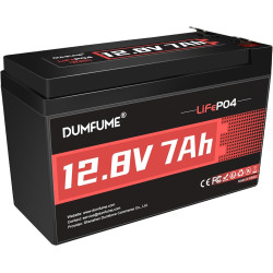 Dumfume 12V 6-7Ah Lithium LiFePO4 Batterie, 2000+ Deep Cycles 89.6W Wiederaufladbare Batterie Eingebautes 6A~7A BMS für kleine