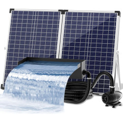 Biling 70W Solar Teich Wasserfall Set, 30cm Edelstahl-Überlauf-Teichpumpe Wasserfall und langlebigem Rohr Deko für Koiteich,