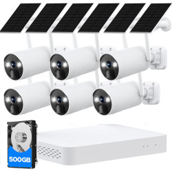 CAMCAMP Solar Überwachungskamera Set,6X 4MP Kabellose Solar WLAN Kamera Outdoor,Überwachungskamera Aussen Solar, 500GB Lokale