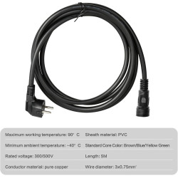 DEWIN AC-Kabel, 5m Solar Grid Tie Mikro Wechselrichter AC Spezialkabel GMI-Serie Wechselrichter Verlängerungskabel 3 x 0.75 mm²