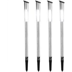 DEUBA® Solarlampe für Außen 4er Set LED Wetterfest IP44 Dämmerungssensor Erdspieß Edelstahl Solar Garten Leuchte Außenleuchte