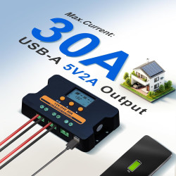 ECO-WORTHY aufgerüstet 30A Solar Laderegler 12V/24V, Solar Ladegerät Controller PWM kann Batterieparameter Individuell Anpassen