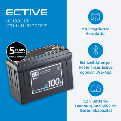 ECTIVE - LiFePO4 Lithium-Eisenphosphat Batterie LC100L LT12V 100Ah 1280Wh - Versorgungsbatterie bis -30°C mit BMS-System &