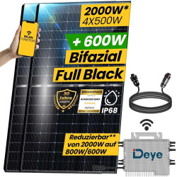 EPP.Solar® 2000W Balkonkraftwerk 2000W komplettset - Solaranlage mit 500W Bifazial Modul Black/Silber Rahmen, DEYE 2000W WIFI