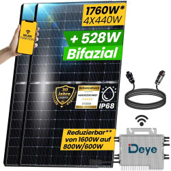 EPP.Solar 1000W Balkonkraftwerk - Solaranlage Komplettset mit 500W Bifazial Modul Black/Silber Rahmen, Neu Generation