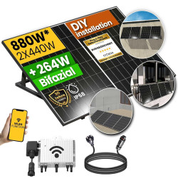 EPP.Solar® 880W Balkonkraftwerk mit Halterung Balkonkraftwerk, Bifaziale Solarpanel, Balkonkraftwerk 800W komplett Steckdose,