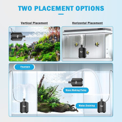 AQQA Aquarium Wasserpumpe, 6W Ultra Leise Aquarium Tauchpumpe,600L/H Aquarium Pumpe mit Verstellbarem Schalter und 2 Düsen für