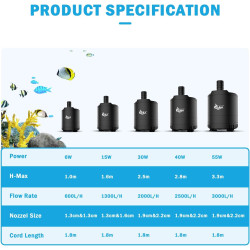 AQQA Aquarium Wasserpumpe, 6W Ultra Leise Aquarium Tauchpumpe,600L/H Aquarium Pumpe mit Verstellbarem Schalter und 2 Düsen für