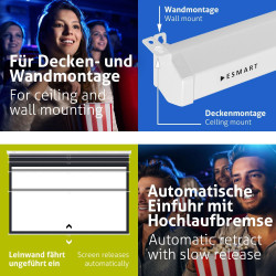 ESMART Economy EXM Motor-Leinwand 217 cm Bild 180 x 135 cm (89") | Format 4:3 | Fernbedienung | Heimkino elektrische Beamer