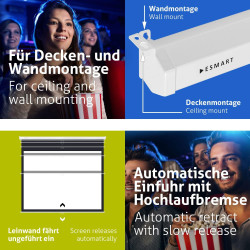 ESMART Economy EXM Motor-Leinwand 217 cm Bild 180 x 135 cm (89") | Format 4:3 | Fernbedienung | Heimkino elektrische Beamer