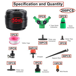 HUAZIZ 200 Stück Bewässerung Kit, 50 Meter Tropfbewässerung Garten Bewässerungssystem DIY Micro Drip System Automatische