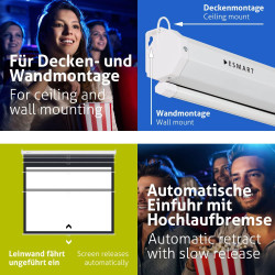 ESMART Economy EXM Motor-Leinwand 217 cm Bild 180 x 135 cm (89") | Format 4:3 | Fernbedienung | Heimkino elektrische Beamer