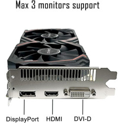 QTHREE Radeon RX 580 Grafikkarte, 8G D5 256-bit, HDMI DisplayPort DVI, DirectX 12, 8 PIN Additional Power Connector, PCI Express