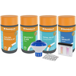 STEINBACH | Wasserpflege Starter Set I Pool Chlor Starterset für Einsteiger I Mini-Multitabs, Kristallklar, Dosierschwimmer,