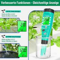 UIUZMAR pH Messgerät Wasser, pH EC Messgerät Grow für Hydrokultur, TDS pH Messgerät für Trinkwasser, Pool Wasserqualitätstester