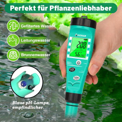 UIUZMAR pH Messgerät Wasser, pH EC Messgerät Grow für Hydrokultur, TDS pH Messgerät für Trinkwasser, Pool Wasserqualitätstester