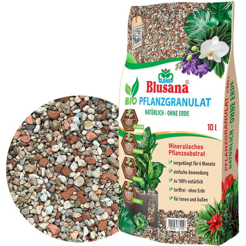 Blusana Mineralisches Pflanzsubstrat für Pflanzen | 6 Monate vorgedüngt | 30 Liter Bims Lava-Stein Zeolith Ton Mix | Granulat