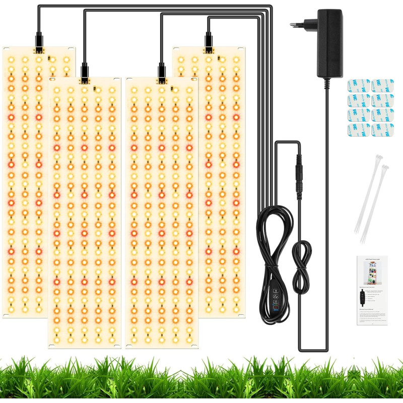 OFFCUP LED Grow Lampe, 4 Stück Pflanzenlampe LED Vollspektrum 270 LEDs Pflanzenlicht, Wachstumslampe mit Timer 3/6/12H, 3 Arten