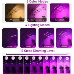 EWEIMA Pflanzenlampe, 80 LEDs Pflanzenlicht mit Zeitschaltuhr 4/8/12 Std, 4 Köpfe Grow Light 3 Lichter Modi und 10 Arten von