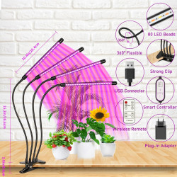 EWEIMA Pflanzenlampe, 80 LEDs Pflanzenlicht mit Zeitschaltuhr 4/8/12 Std, 4 Köpfe Grow Light 3 Lichter Modi und 10 Arten von