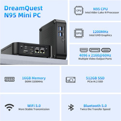 DreamQuest Mini PC Windows 11 Pro Intel Processor N95 (bis 3.4 GHz),16GB RAM + 512GB SSD Mini Desktop Computer |