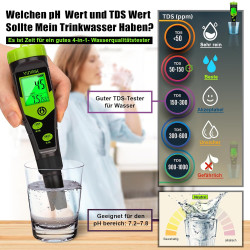 YINMIK pH EC Messgerät Pool pH Tester 4 in 1 Leitfähigkeitsmessgerät PPM Tester Gleichzeitige Messung von pH, EC, Temperatur und