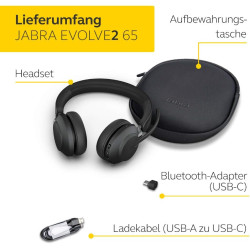 Jabra Evolve2 65 Wireless PC Headset – Noise Cancelling UC Certified Stereo Headphones with Long-Lasting Battery – USB-C