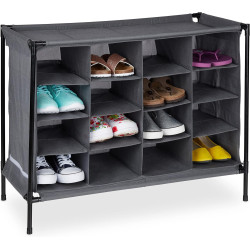 Relaxdays Camping Schuhregal, 16 Fächer, Leichter Aufbau, Stabiler Stoffschuhschrank, HxBxT: 65 x 84 x 36 cm, grau