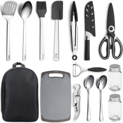 Kyraton Camping Kochgeschirr Set 15 Stück, Edelstähle Campingausrüstung, Ldeal Für Backpacking, Grillen, Camping und