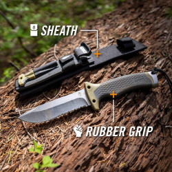 Gerber Outdoor/Survival-Messer mit Teilwellenschliff, Ultimate Survival Fixed, Klingenlänge: 12 cm, Rostfreier Stahl, 30-001830,