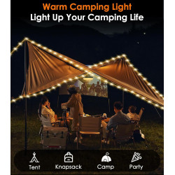 MoKo Camping Lichterkette Aufrollbar, 3-in-1 Tragbare Wiederaufladbare LED Lichterkette mit 8 Beleuchtungsmodi, Wasserdichte
