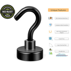 Neosmuk Magnethaken Schwarz, 10kg Extra Starke Magnetische Haken für Camping, Werkstatt, Spind, Kleiderhaken mit Neodym Magnet