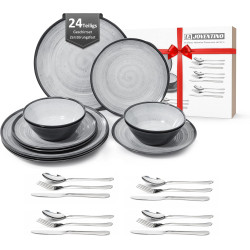 La Joventino 24PCS Melamin Geschirrset, Campinggeschirr Teller Set - Tafelservice für Outdoor & Indoor