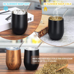 TELANKS Modernes Mate Becher 340 ml, Yerba Mate Cup Set Edelstahl doppelwand isolier Design, Mate Tee Tasse mit BPA-freiem