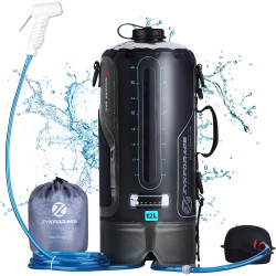 Tragbare solarbetriebene Camping Dusche wasserkanister 12L TPU Tasche druck Schlauch Druckfuß pumpe Duschdüse Temperaturanzeige