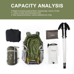 Mountaintop 40L Wanderrucksack Herren Damen Trekkingrucksack Outdoor Rucksäcke für Camping Wandern Reisen, 55 x 35 x 25 cm