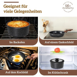 Kitchen Academy Topfset 10tlg, Topf Pfannenset mit Glasdeckeln, Marmorbeschichtung Antihaft-Versiegelung Kochgeschirr-Set,