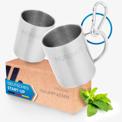 NORDMUT® Edelstahl Thermobecher [2er Set] Camping Tasse | nachhaltige Edelstahl Tasse | Kaffeetasse doppelwandig isoliert und