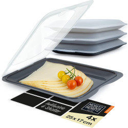 Moritz & Moritz 4er Set Aufschnittbox stapelbar – Frischhaltedosen mit Deckel zur Aufbewahrung von Wurst, Käse, uvm. – inkl.