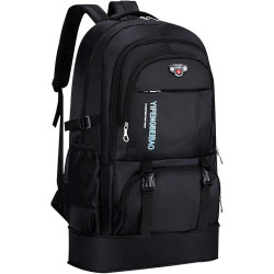 Wesoke 65L Wanderrucksack Schwarz, Erweiterbare Reise-Wander-Tagesrucksäcke, wasserdichter großer Campingrucksack für Herren