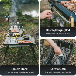 Naturehike Tragbarer IGT-Tisch mit Holzkohlegrill, klappbarer Campingtisch und Grill, Lieferung mit Tischverlängerung und