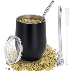 TELANKS Modernes Mate Becher 340 ml, Yerba Mate Cup Set Edelstahl doppelwand isolier Design, Mate Tee Tasse mit BPA-freiem
