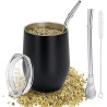 TELANKS Modernes Mate Becher 340 ml, Yerba Mate Cup Set Edelstahl doppelwand isolier Design, Mate Tee Tasse mit BPA-freiem