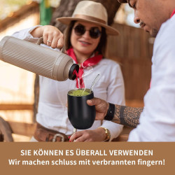 TELANKS Modernes Mate Becher 340 ml, Yerba Mate Cup Set Edelstahl doppelwand isolier Design, Mate Tee Tasse mit BPA-freiem