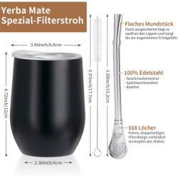 TELANKS Modernes Mate Becher 340 ml, Yerba Mate Cup Set Edelstahl doppelwand isolier Design, Mate Tee Tasse mit BPA-freiem