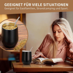 TELANKS Modernes Mate Becher 340 ml, Yerba Mate Cup Set Edelstahl doppelwand isolier Design, Mate Tee Tasse mit BPA-freiem