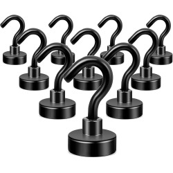 Neosmuk Magnethaken Schwarz, 10kg Extra Starke Magnetische Haken für Camping, Werkstatt, Spind, Kleiderhaken mit Neodym Magnet